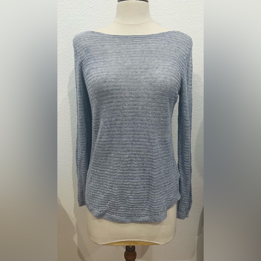 St Tropez West Women’s Size M. Gray/Blue 100% Linen Sweater